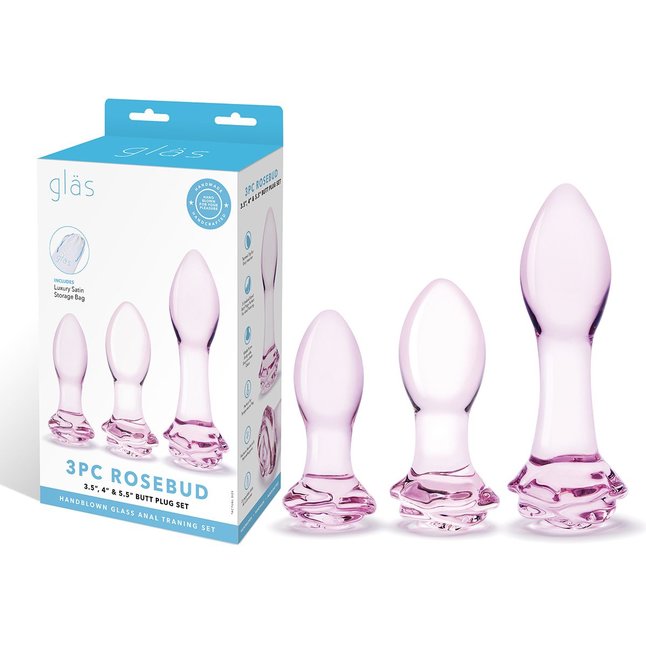 Набор из 3 стеклянных анальных пробок Rosebud Butt Plug Set. Фотография 2.