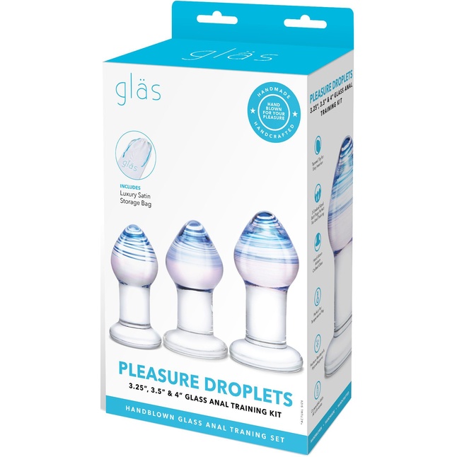 Набор из 3 стеклянных анальных пробок Pleasure Droplets Plug Set. Фотография 2.