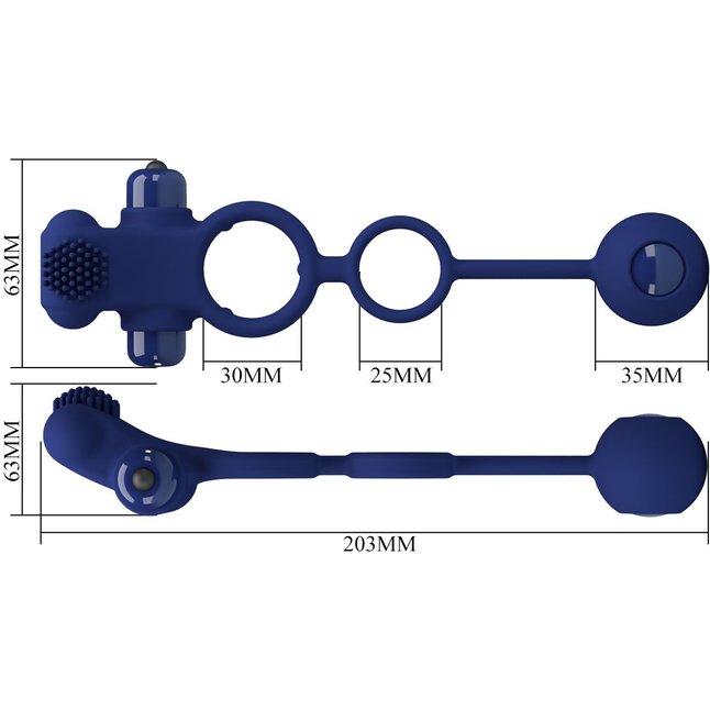Синее вибрирующее кольцо с утяжеляющим шариком - Pretty Love. Фотография 4.