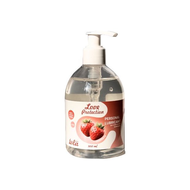 Лубрикант на водной снове Love Protection Strawberry с ароматом клубники - 300 мл - Love Protection