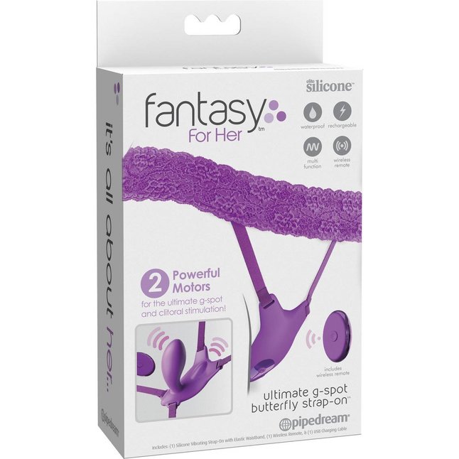 Фиолетовый пояс с вибровкладкой Ultimate G-Spot Butterfly Strap-On - Fantasy For Her. Фотография 2.