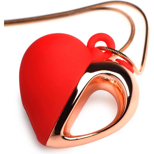 Красное ожерелье с подвеской-вибратором 10X Vibrating Silicone Heart Necklace - Charmed. Фотография 2.