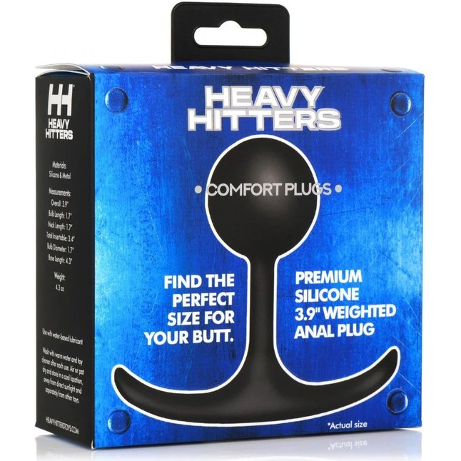 Черная анальная пробка с утяжелением Premium Silicone 3.9 Weighted Round Plug - 9,9 см - Heavy hitters. Фотография 2.