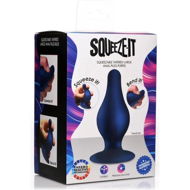 Синяя анальная пробка Squeezable Tapered Large Anal Plug - 10,4 см - Squeeze-it. Фотография 3.