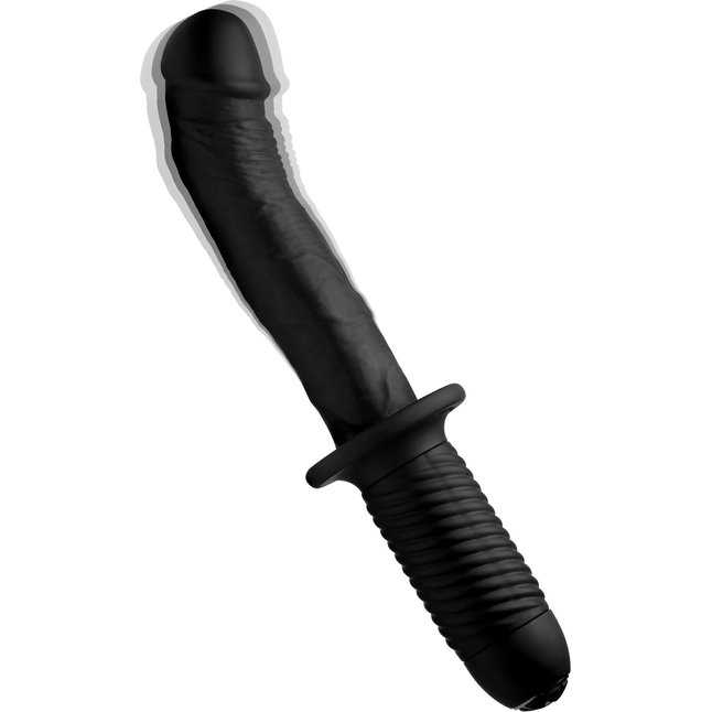 Черный вибратор The Large Realistic 10X Silicone Vibrator with Handle - 30,5 см - Ass Thumpers. Фотография 2.