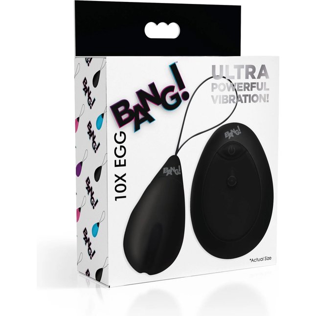 Черное виброяйцо с пультом ДУ 10X Silicone Vibrating Egg - Bang!. Фотография 3.