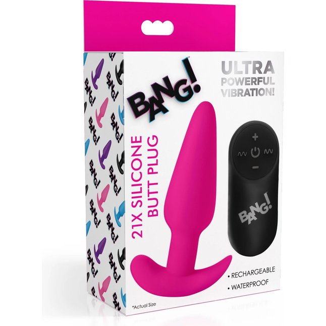 Розовая анальная вибропробка с пультом ДУ 21X Remote Control Vibrating Silicone Butt Plug - 10,4 см - Bang!. Фотография 5.