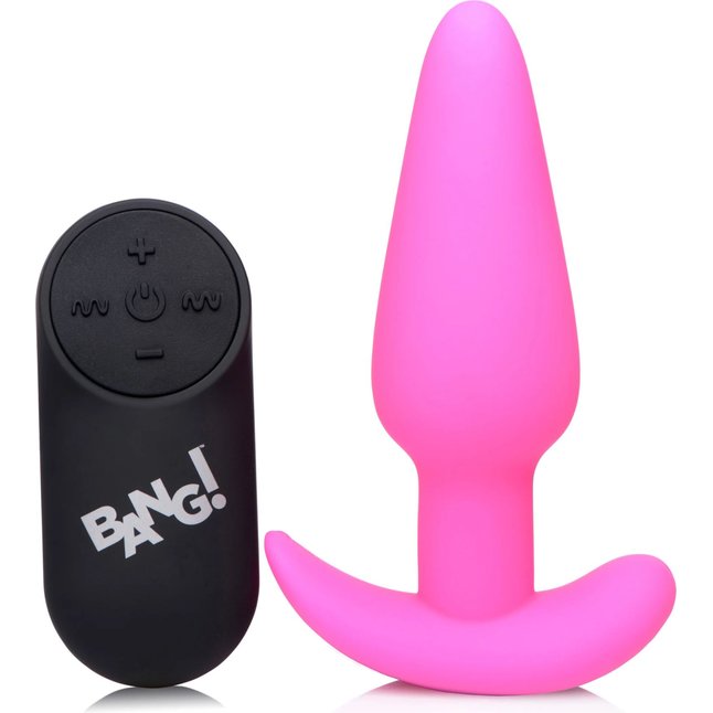 Розовая анальная вибропробка с пультом ДУ 21X Remote Control Vibrating Silicone Butt Plug - 10,4 см - Bang!