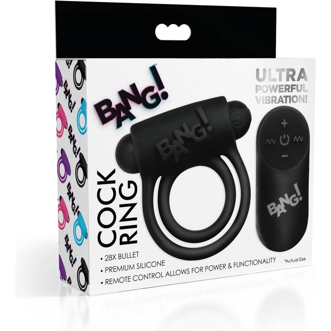 Черное эрекционное виброкольцо 28X Remote Control Vibrating Cock Ring Bullet - Bang!. Фотография 2.