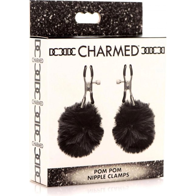 Зажимы для сосков с черным помпонами Pom Pom Nipple Clamps - Charmed. Фотография 2.