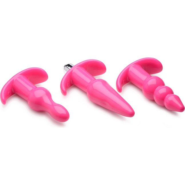 Набор из 3 розовых анальных пробок с вибропулей Thrill Trio Anal Plug Set - Frisky