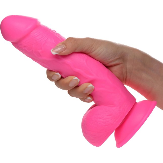 Розовый фаллоимитатор на присоске 8.25 Dildo with Balls - 22,8 см - Pop Peckers. Фотография 2.