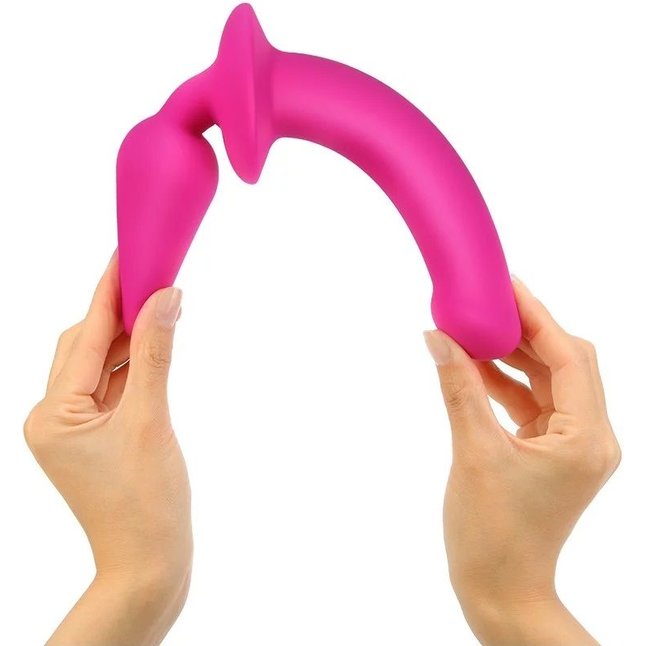 Ярко-розовый двусторонний фаллоимитатор Switch Plug-In Semi-Realistic Size L. Фотография 2.