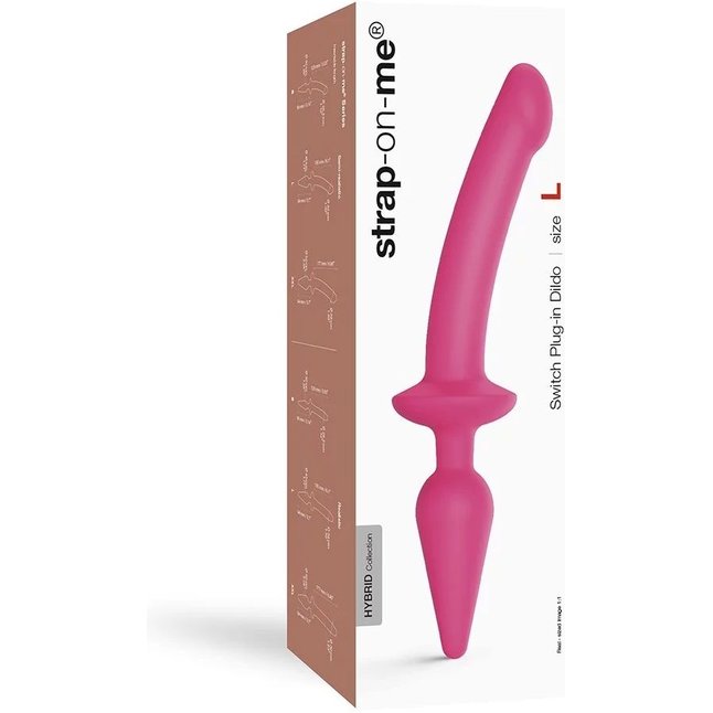 Ярко-розовый двусторонний фаллоимитатор Switch Plug-In Semi-Realistic Size L. Фотография 4.