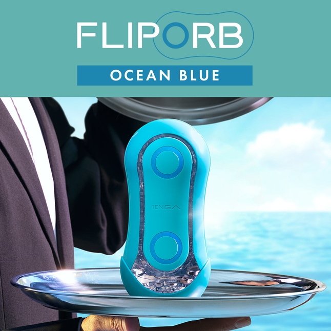 Голубой мастурбатор Tenga Flip ORB Ocean - FLIP Series. Фотография 7.