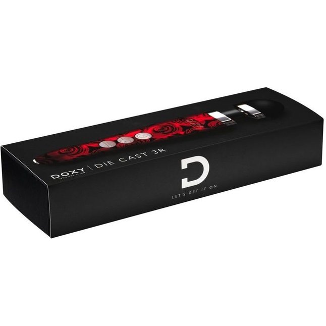 Красный беспроводной wand-вибратор Doxy Die Cast 3R с принтом в виде роз на рукояти - 28 см. Фотография 3.