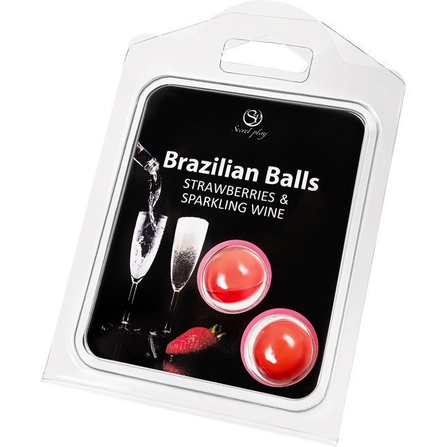 Набор из 2 шариков с массажным маслом Brazilian Balls с ароматом клубники и шампанского. Фотография 2.