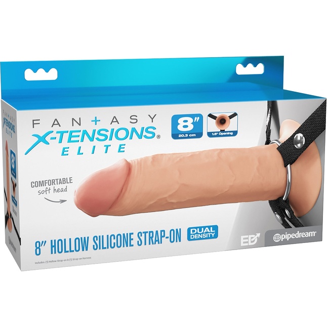 Полый страпон на ремнях 8’’ Hollow Silicone Strap-on - Fantasy X-tensions Elite. Фотография 2.