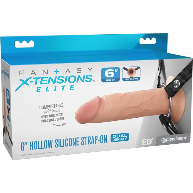 Полый страпон на ремнях 6’’ Hollow Silicone Strap-on - Fantasy X-tensions Elite. Фотография 2.