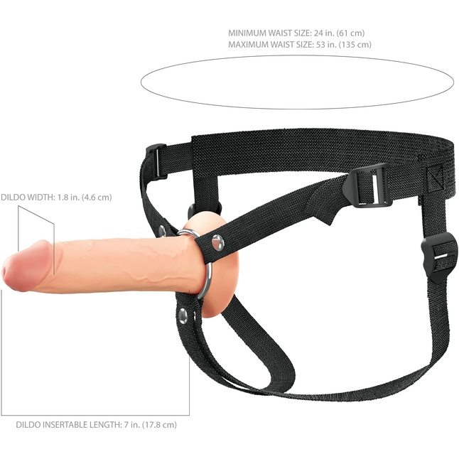 Телесный полый страпон на черных ремнях Hollow Silicone Strap-on - 17,8 см - Fantasy X-tensions Elite. Фотография 4.