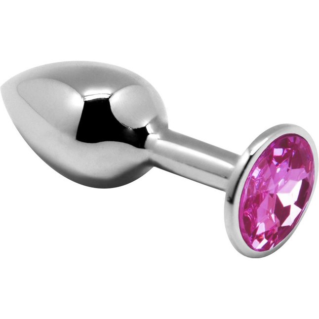 Серебристая анальная втулка с розовым кристаллом Mini Metal Butt Plug Size S - 7 см - Alive