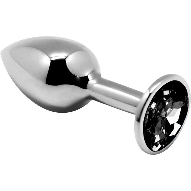 Серебристая анальная втулка с черным кристаллом Mini Metal Butt Plug Size M - 8 см - Alive