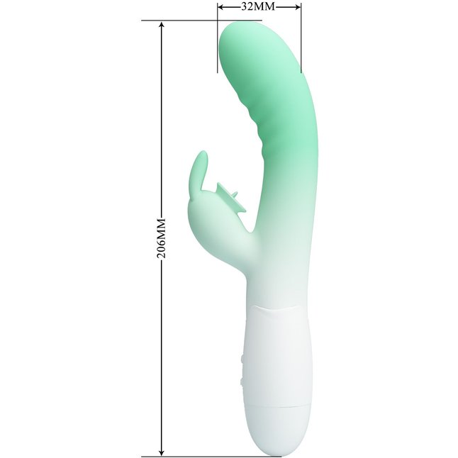 Зелено-белый вибратор-кролик Cerberus - 20,6 см - Pretty Love. Фотография 7.