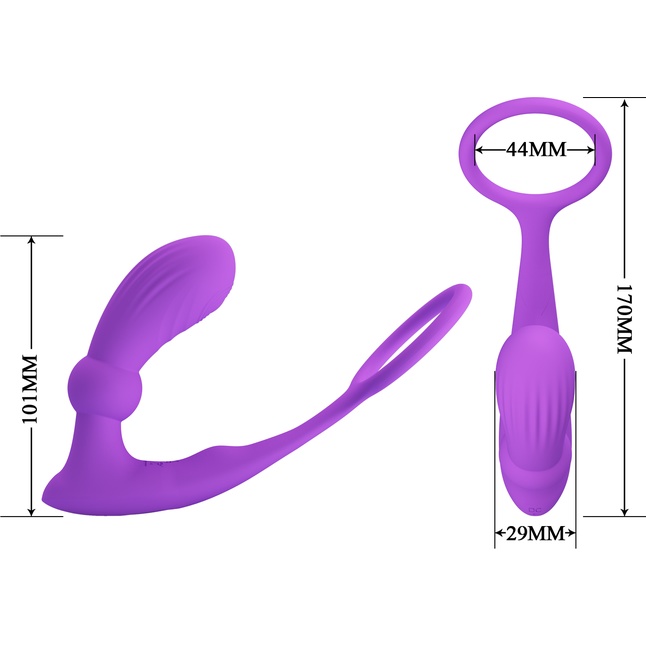 Лиловый вибростимулятор простаты Warren с эрекционным кольцом. Фотография 3.