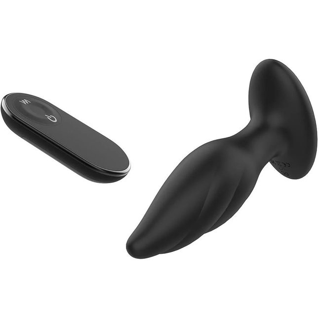 Черная анальная вибропробка Angelina Remote Rotating Plug - 14 см - Dark Desires. Фотография 4.