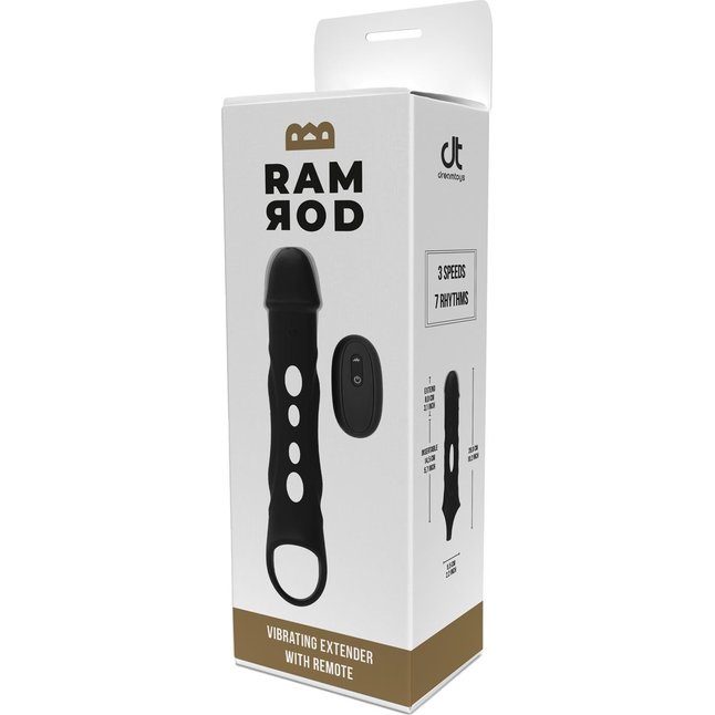 Черная насадка-удлинитель Vibrating Extender With Remote с вибрацией - Ramrod. Фотография 5.