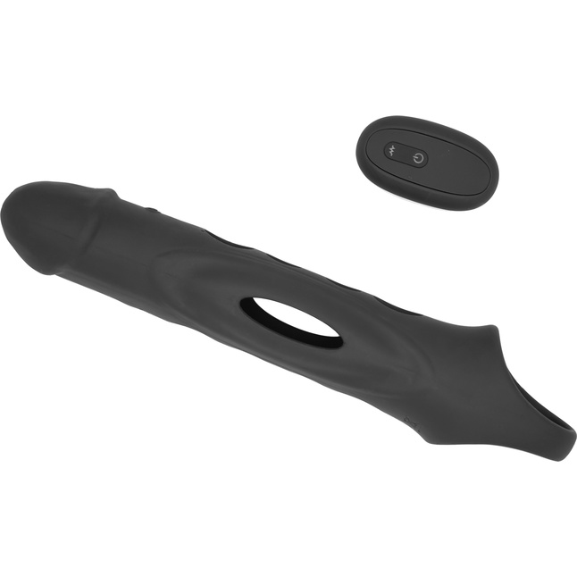 Черная насадка-удлинитель Vibrating Extender With Remote с вибрацией - Ramrod. Фотография 7.