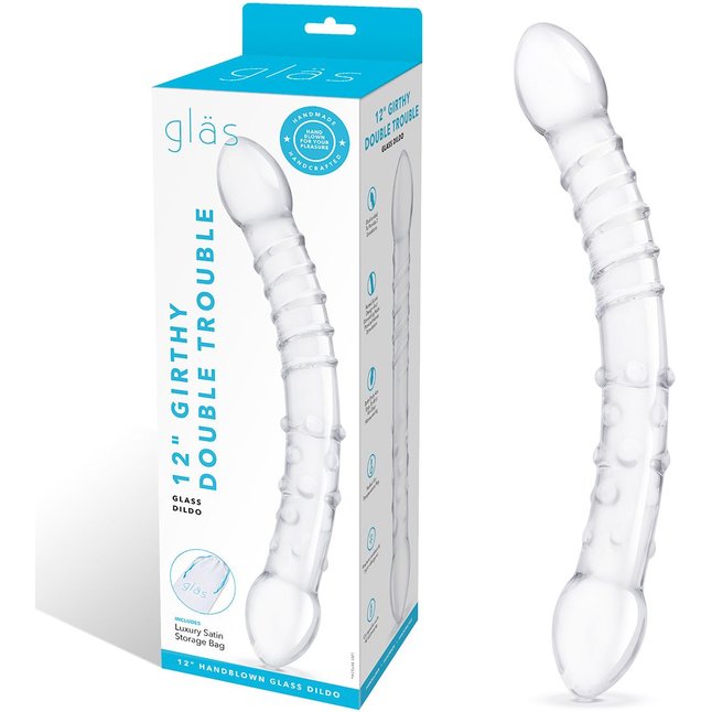 Двусторонний стеклянный фаллоимитатор 12’’ Girthy Double Trouble Glass Dildo - 30 см. Фотография 2.