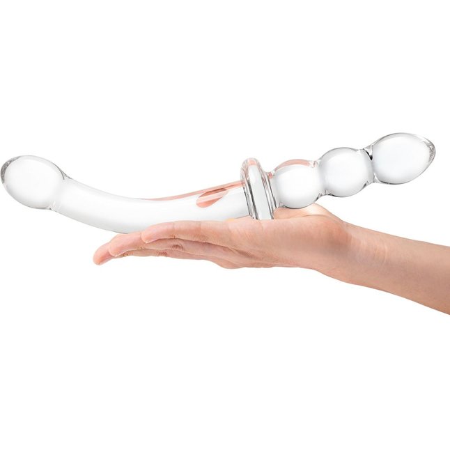 Изогнутый стеклянный фаллоимитатор 12’’ Girthy Ribbed G-Spot Glass Dildo With Handle Grip Double Ended - 30 см. Фотография 5.