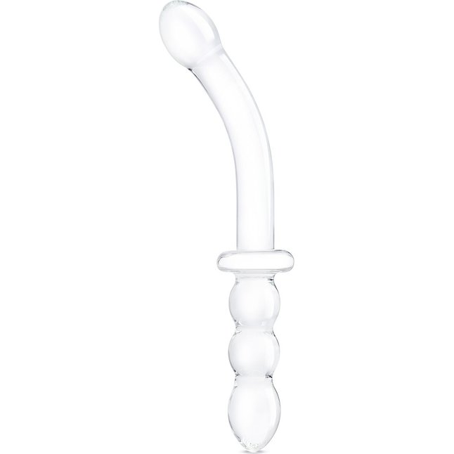 Изогнутый стеклянный фаллоимитатор 12’’ Girthy Ribbed G-Spot Glass Dildo With Handle Grip Double Ended - 30 см