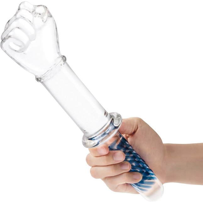 Стеклянный стимулятор в форме сжатой в кулак руки 11’’ Glass Fist Double Ended With Handle Grip - 28 см. Фотография 4.