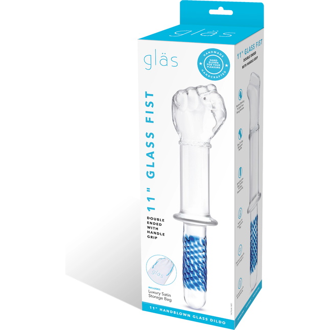 Стеклянный стимулятор в форме сжатой в кулак руки 11’’ Glass Fist Double Ended With Handle Grip - 28 см. Фотография 7.