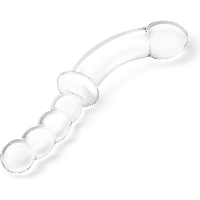 Стеклянный двусторонний фаллоимитатор 12,5’’ Girthy Double Sided Dong With Anal Bead Grip Handle - 32 см. Фотография 3.