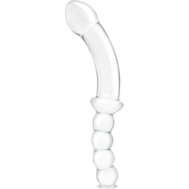 Стеклянный двусторонний фаллоимитатор 12,5’’ Girthy Double Sided Dong With Anal Bead Grip Handle - 32 см