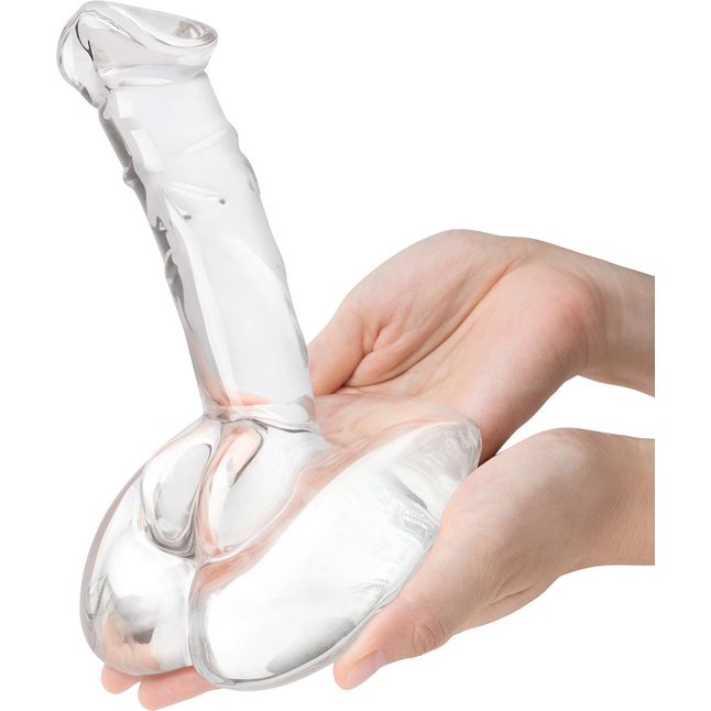 Стеклянный фаллоимитатор на подставке 7,5’’ Rideable Standing Glass Cock With Stability Base - 19 см. Фотография 4.