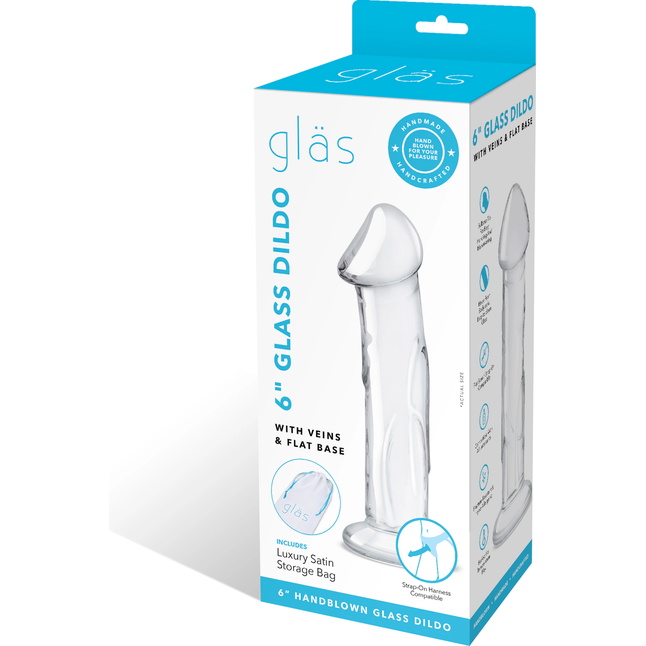 Прозрачный стеклянный фаллоимитатор 6’’ Glass Dildo With Veins Flat Base - 15,2 см. Фотография 7.
