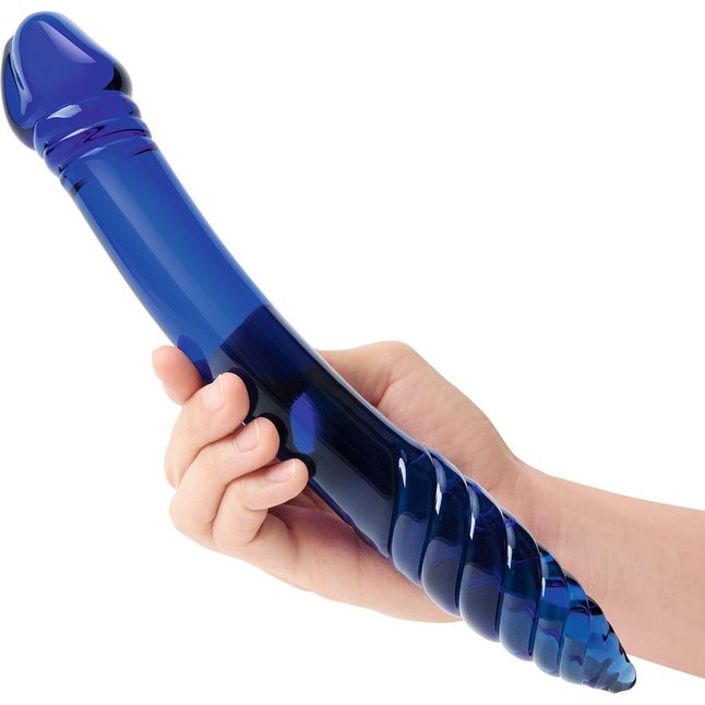 Синий двусторонний стеклянный стимулятор 11’’ Double-sided Glass Dildo For G-Spot P-Spot Stimulation - 28 см. Фотография 3.