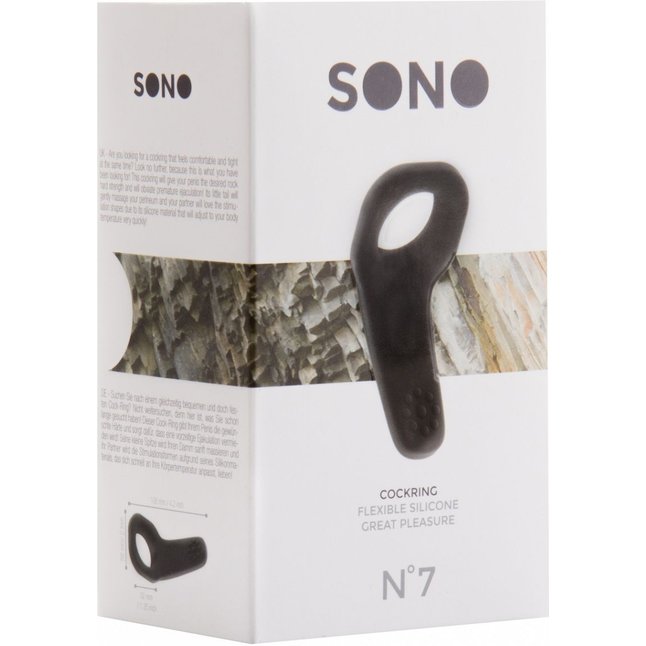 Чёрное эрекционное кольцо SONO №7 с язычком - Sono. Фотография 2.