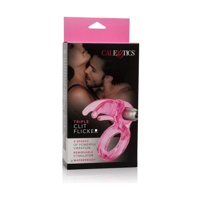 Розовое виброкольцо Triple Clit Flicker - Couples Enhancers. Фотография 3.