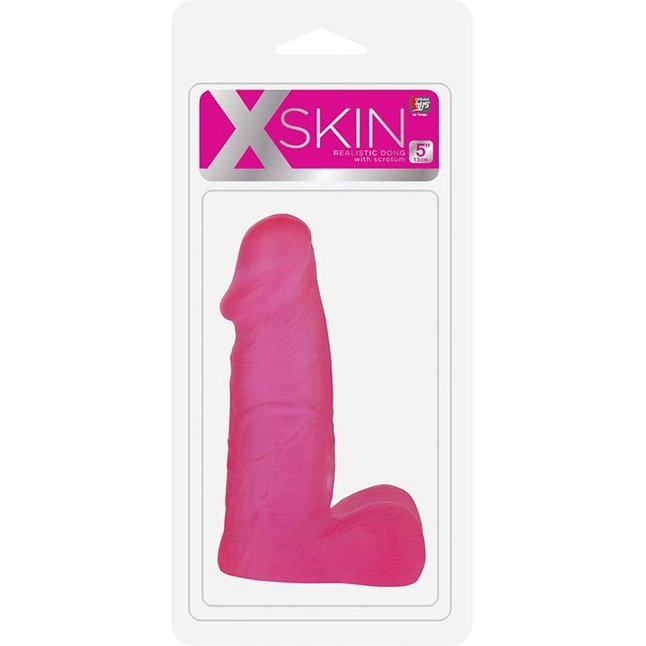 Розовый фаллоимитатор с мошонкой XSKIN 5 PVC DONG - 13 см - X-Skin. Фотография 2.