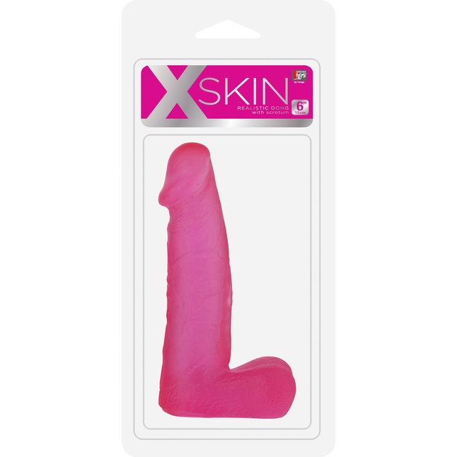 Розовый фаллоимитатор средних размеров XSKIN 6 PVC DONG - 15 см - X-Skin. Фотография 2.