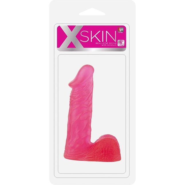 Розовый гелевый фаллоимитатор XSKIN 6 PVC DONG - 15 см - X-Skin. Фотография 3.