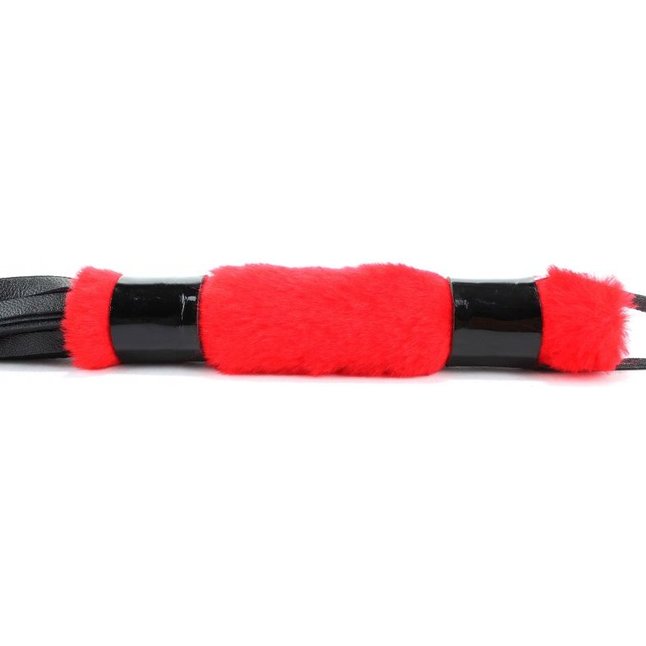 Черная плеть с красной меховой рукоятью - 44 см - BDSM Light. Фотография 5.