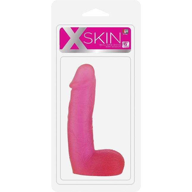 Розовый фаллоимитатор с мошонкой XSKIN 6 PVC DONG - 15,2 см - X-Skin. Фотография 2.
