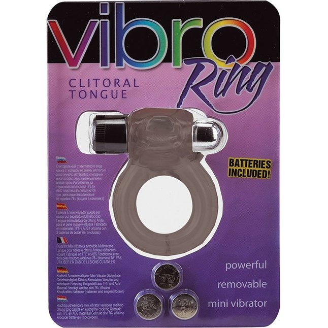 Дымчатое эрекционное кольцо VIBRO RING CLITORAL TONGUE BLACK. Фотография 2.