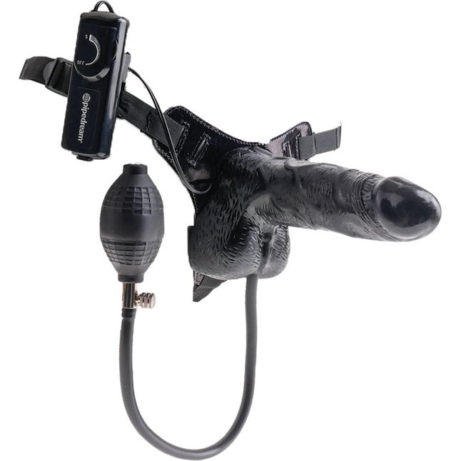Черный страпон с ручным насосом Inflatable Vibrating 6 - 15,5 см - Fetish Fantasy Series. Фотография 2.